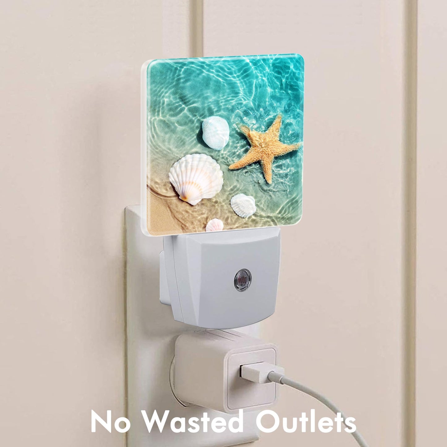 BLYKVGHQ Starfish and Seashell On Beach Night Light,Modern Night Lights Plug into Wall,Dusk to Dawn Sensor Nightlight for Kids Bathroom Kitchen Hallway Bedroom Decor