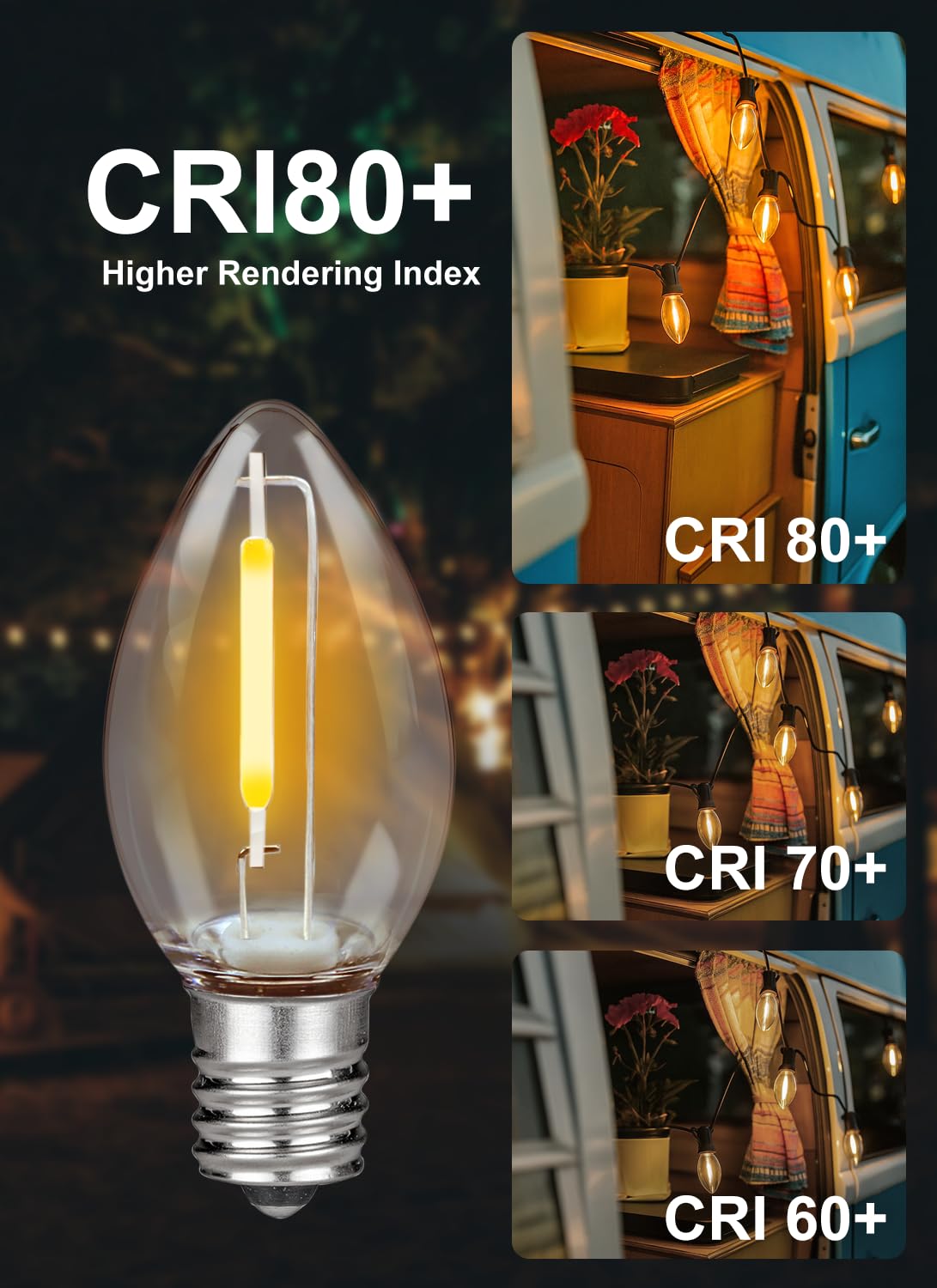 FUTIME 25Pack LED Night Light Bulbs, C7 Shatterproof Replacement Led Bulb for String Light, E12 Base Salt Lamp Bulbs, 0.6W Equivalent to 7W, Warm White 2200K, 50LM