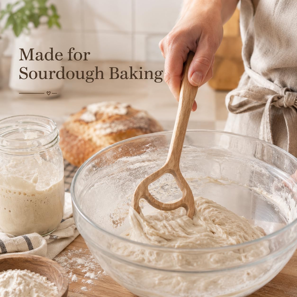 2 Pcs Wooden Danish Dough Whisks for Sourdough Bread, 12.6 in
