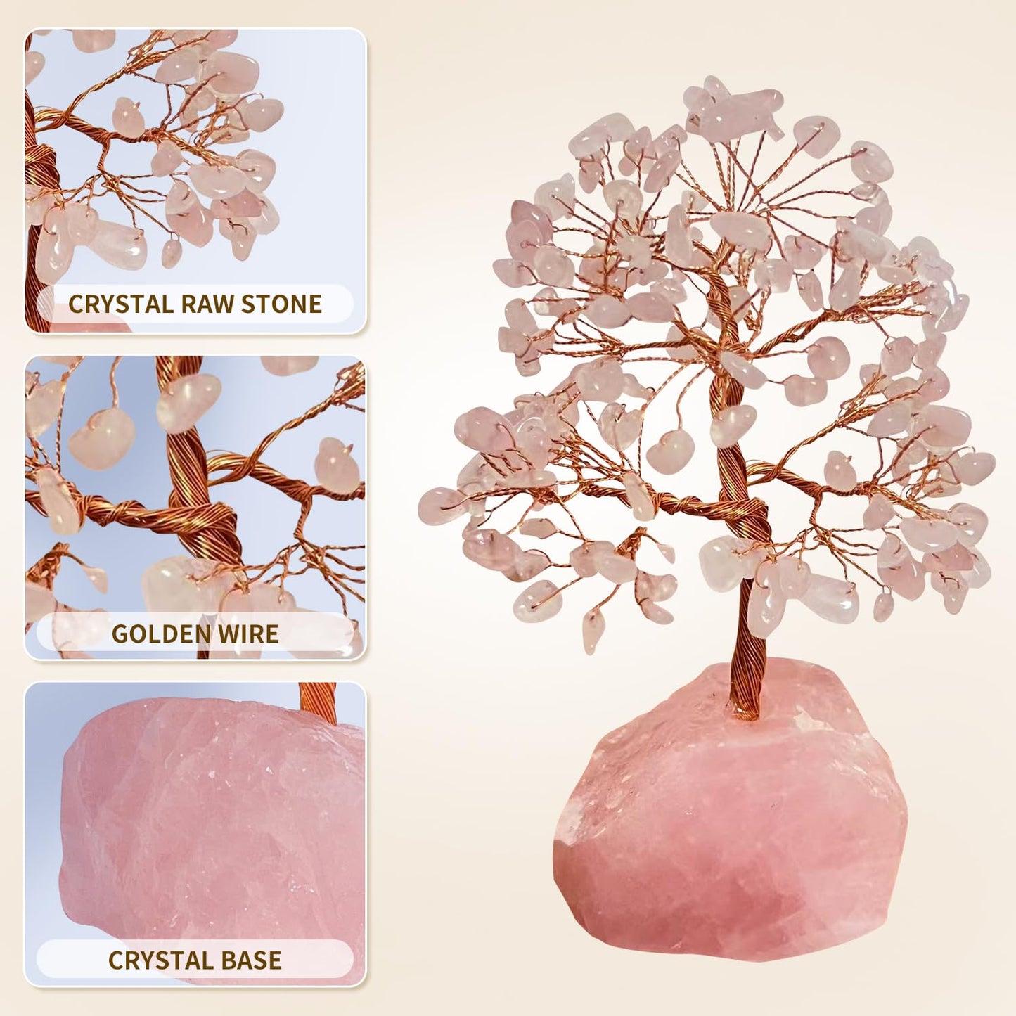 Rose Quartz Crystal Tree Birthday Gifts for Women,Crystal Tree of Life Sister Birthday Gifts for Mom,Home Decor Office Desktop Décor,Healing Crystals Ener,Feng shui,Money,Good Luck(Pink)