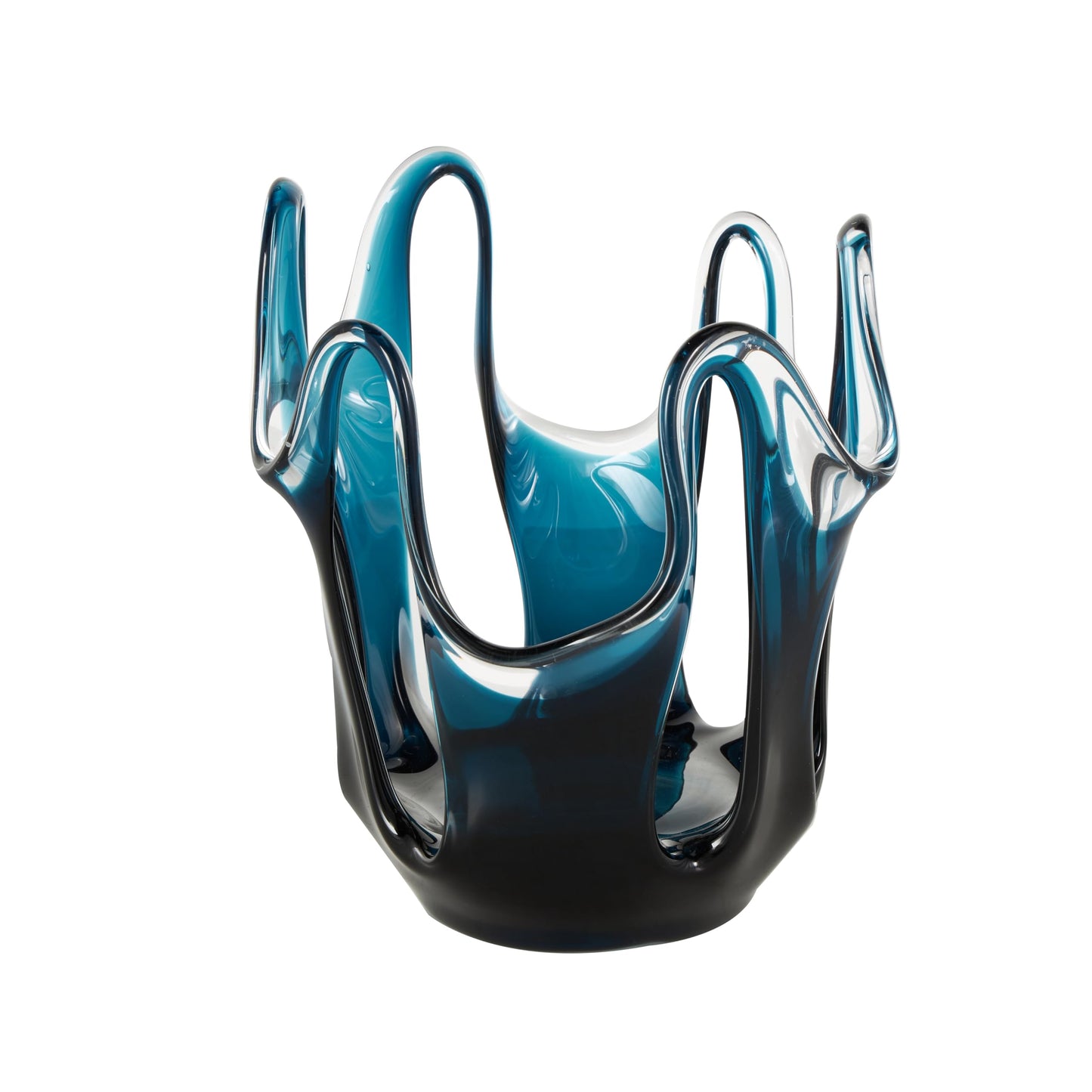 Deco 79 Glass Abstract Decorative Vase Ombre Centerpiece Vase with Wavy Oval Cutouts, Flower Vase for Home Decoration 8" x 8" x 10", Blue