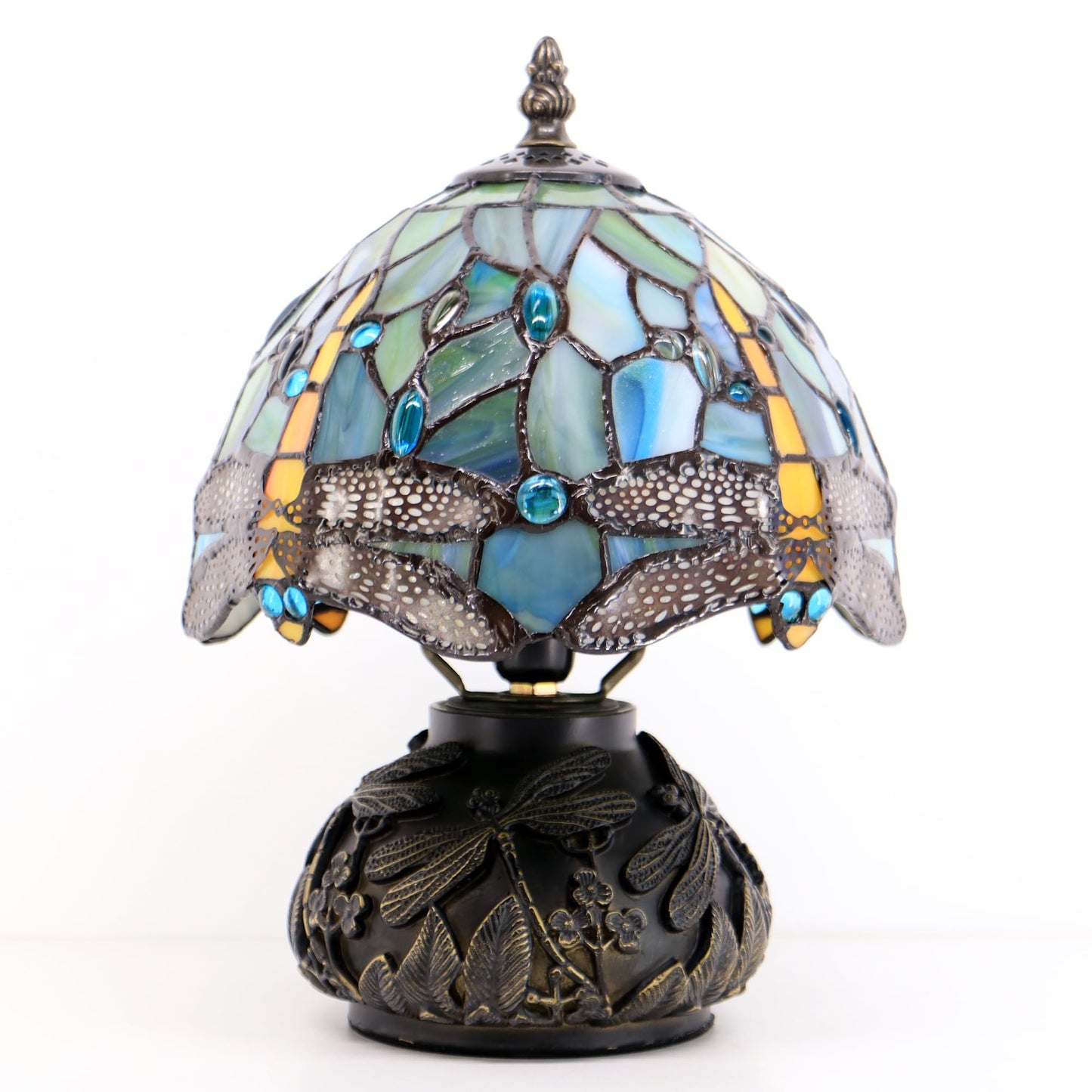 HWDFEI Small Tiffany Mushroom Table Lamp,Mini Memory Sympathy Antique lamp 8X11 Inch (Brown Dragonfly)