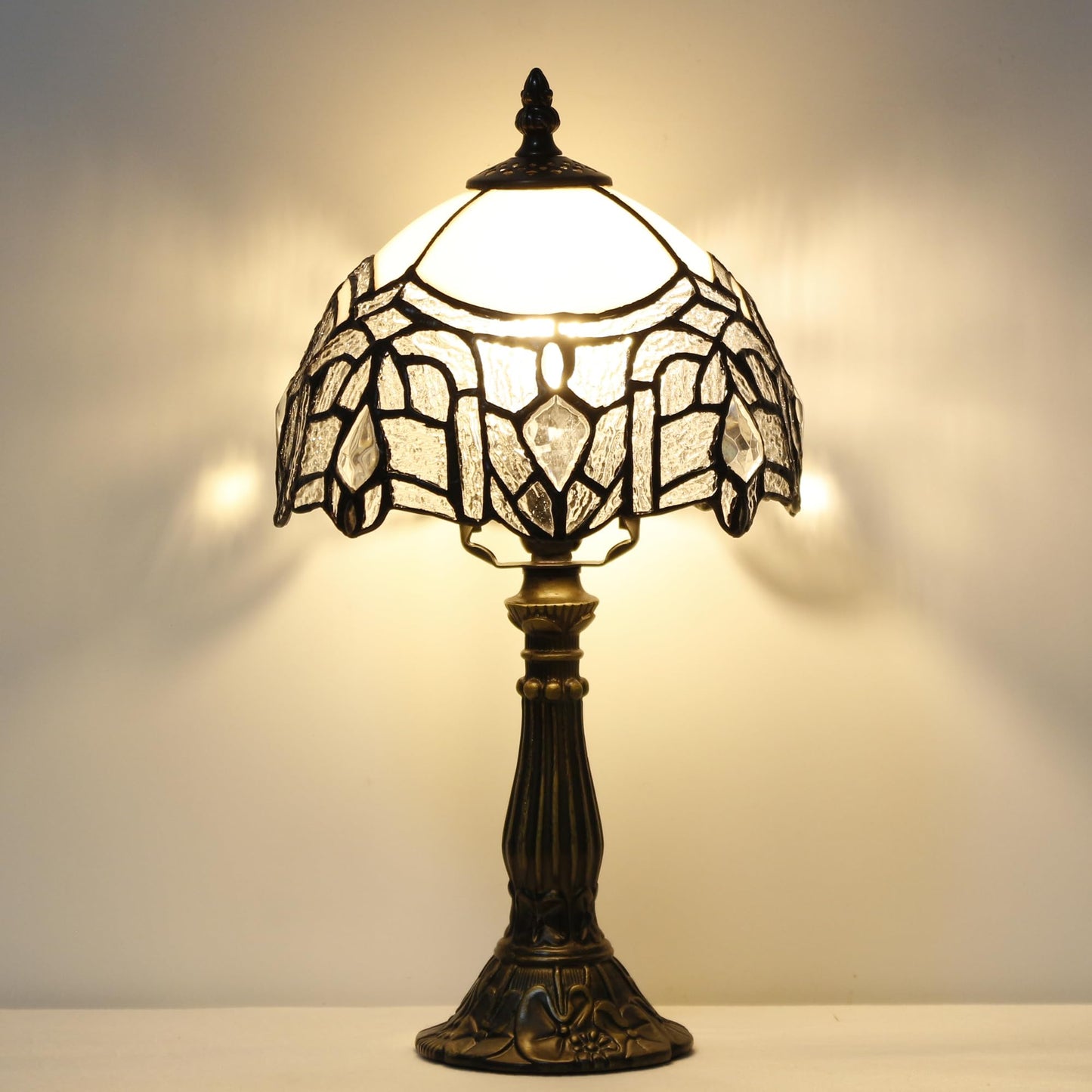 SYETL Small Tiffany Lamp Stained Glass White Crystal Style Desk Lamp