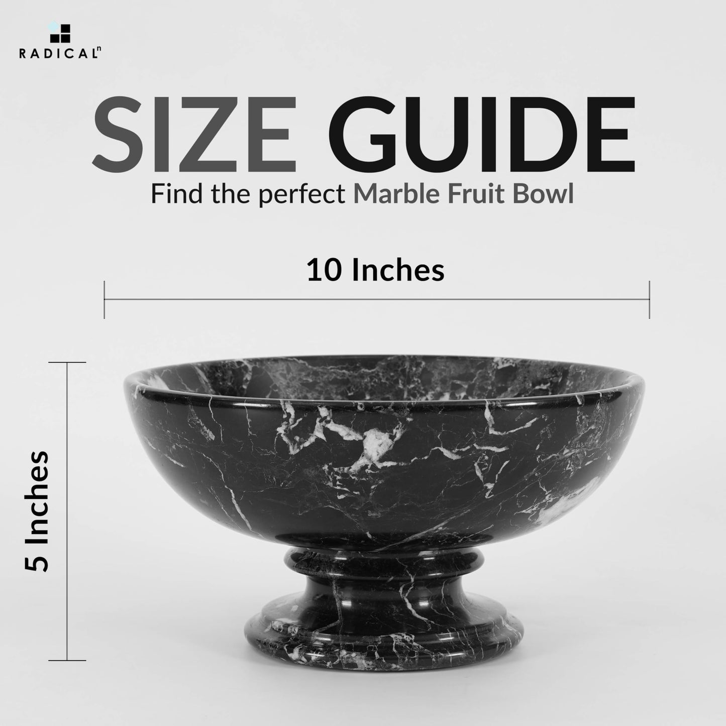 Radicaln Marble Fruit Bowl 10" Inches Black Handmade Decorative Bowl For Kitchen Table, Ideal Key Holder, Candy Dish and Fruit Bowl For Kitchen Countertop