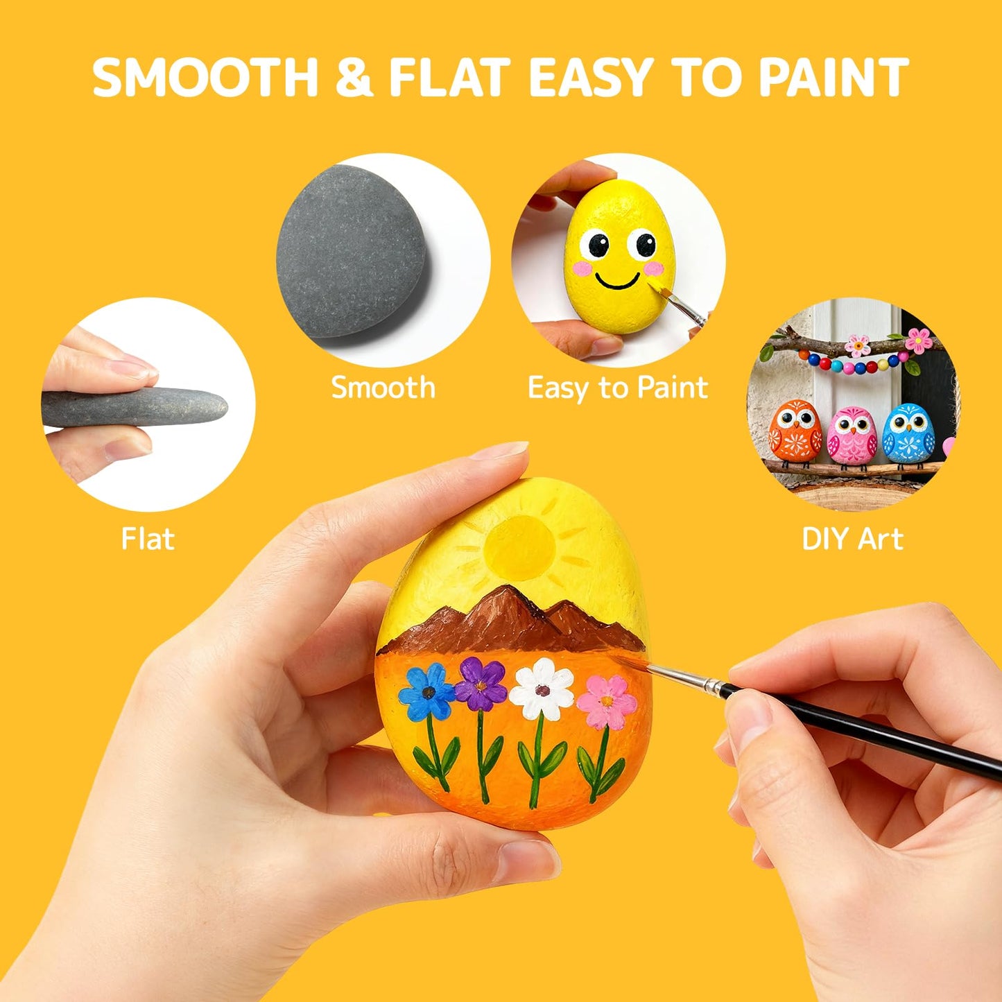 Simetufy 100Pcs 2"-3" River Rocks for Painting Bulk, Flat & Smooth Natural Stones for Arts & Crafts, Kindness, Decoration for Kids & Adults