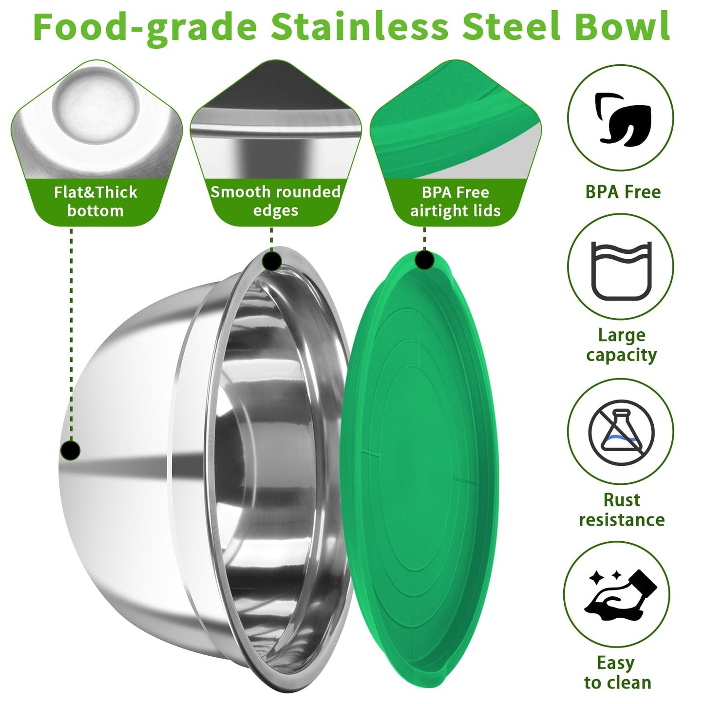 7 Pcs Stainless Steel Mixing Bowls with Colorful Lids Set Metal Salad Bowls