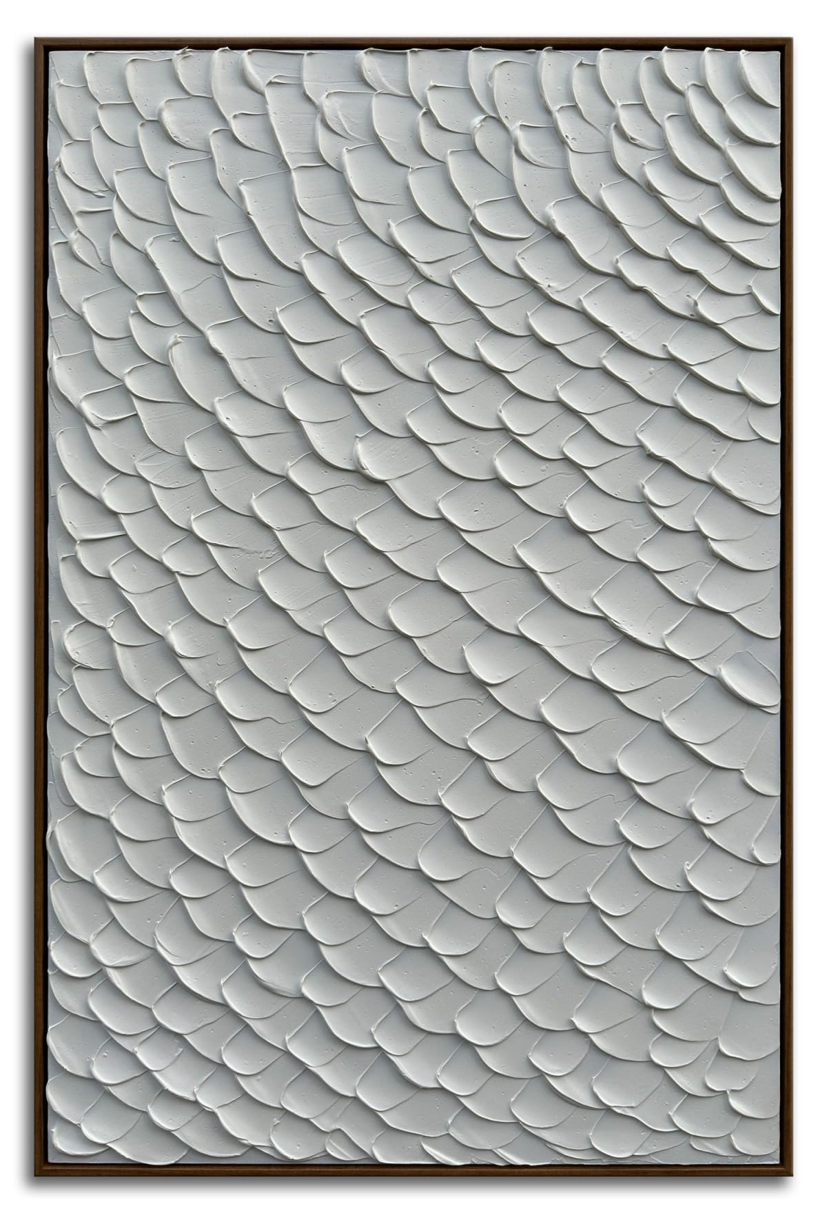Slyart White Textured Wall Art, Handmade Mermaid Painting Framed Artwork, 3D Vertical Canvas Abstract White Wall Art 24"*36"