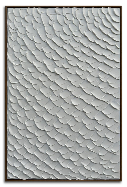 Slyart White Textured Wall Art, Handmade Mermaid Painting Framed Artwork, 3D Vertical Canvas Abstract White Wall Art 24"*36"