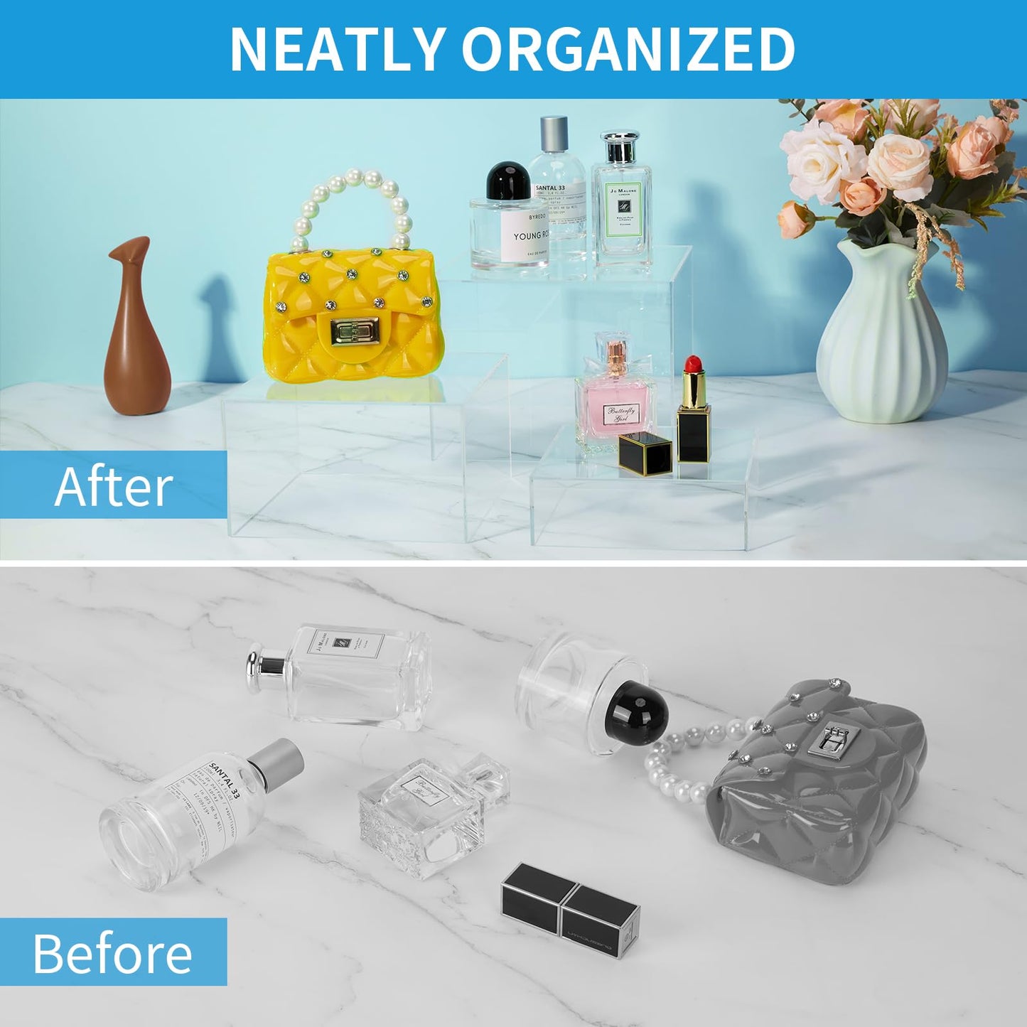 3Pcs Clear Acrylic Risers Display Stand, Acrylic Cube Box Stackable Nesting