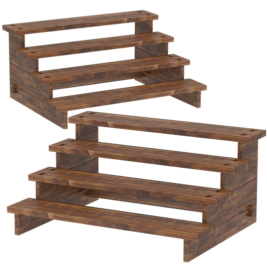 intonly 2 Pack Display Stand Organizer Shelf Rack Wooden Riser for Cupcake Cologne Perfume Fragrance and etc (2, Grilled-Wood)