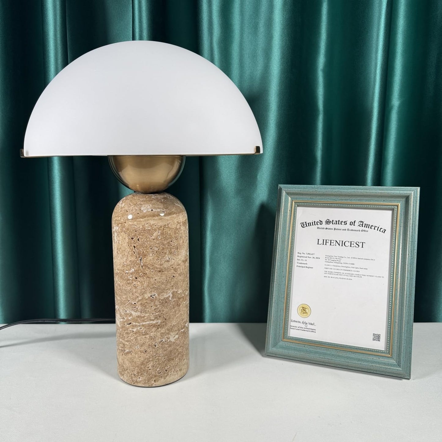 LIFENICEST Scandinavian Modern Table Lamp Frosted Glass Shade Travertine Lamp Natural Stone Desk Lamp Mid-Century Dome Bedside Lamps for Living Room Side Lamps Bedroom Nightstand Light