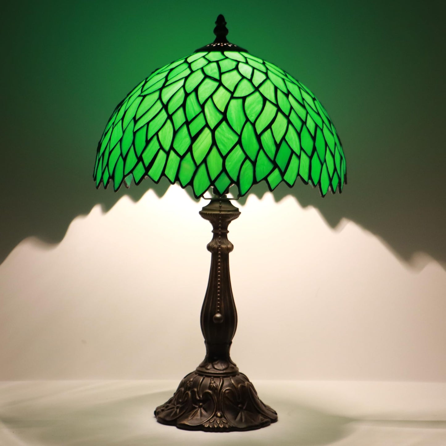 LXHCYOU Tiffany Lamp Stained Glass Table Lamp Bedside Reading Light W12H19 Inches (Green Wisteria)