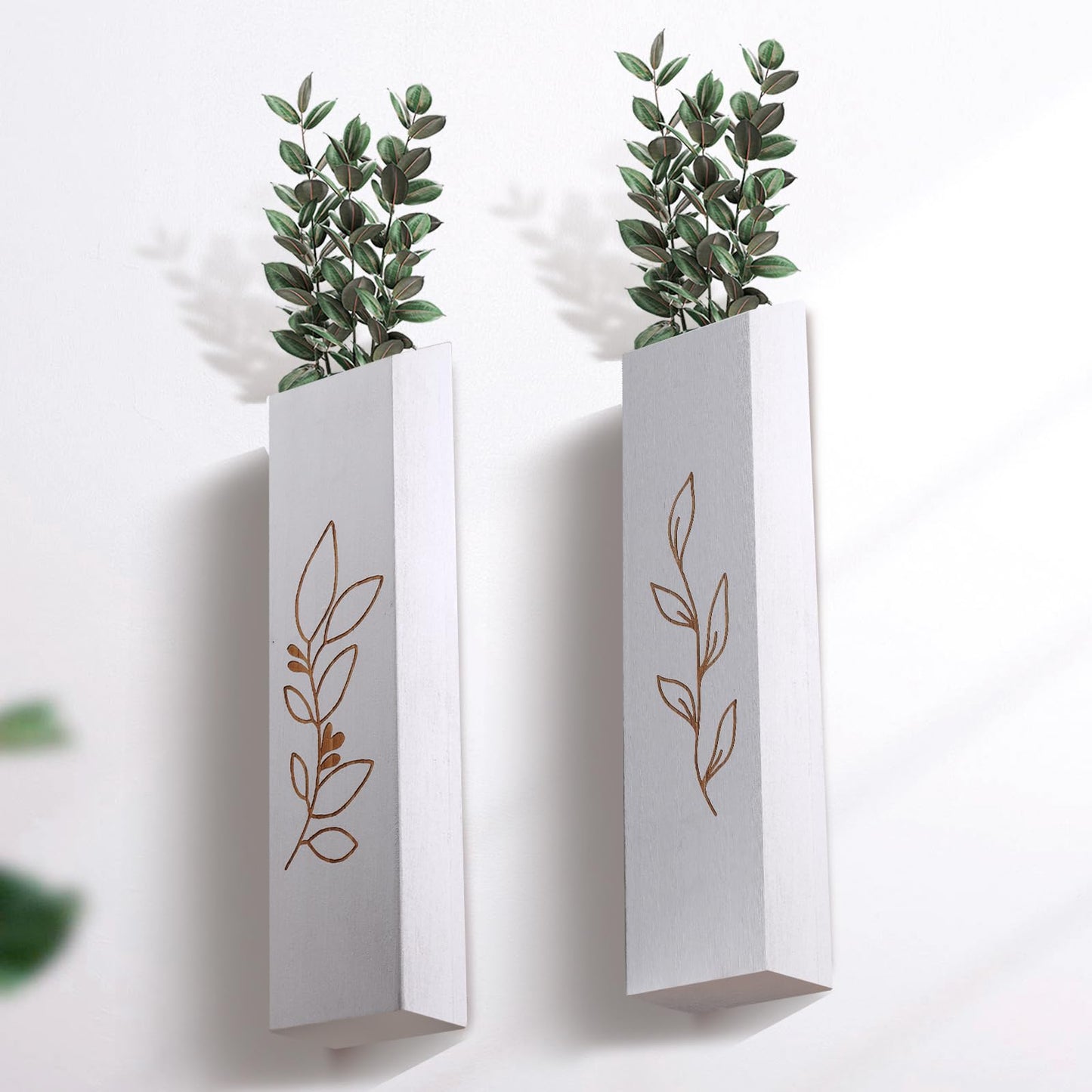 BOTOP Wood Wall Planter, Farmhouse 4 Pack Indoor Pocket Wall Vases Decor for Living Room Bedroom Dried Flowers Faux Greenery Plants (White)