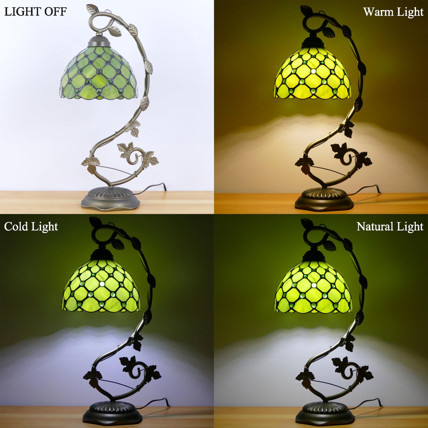 WFAYNTIFL Tiffany Table Lamp Green Yellow Pearl Style Shade 8X10X21 Inch
