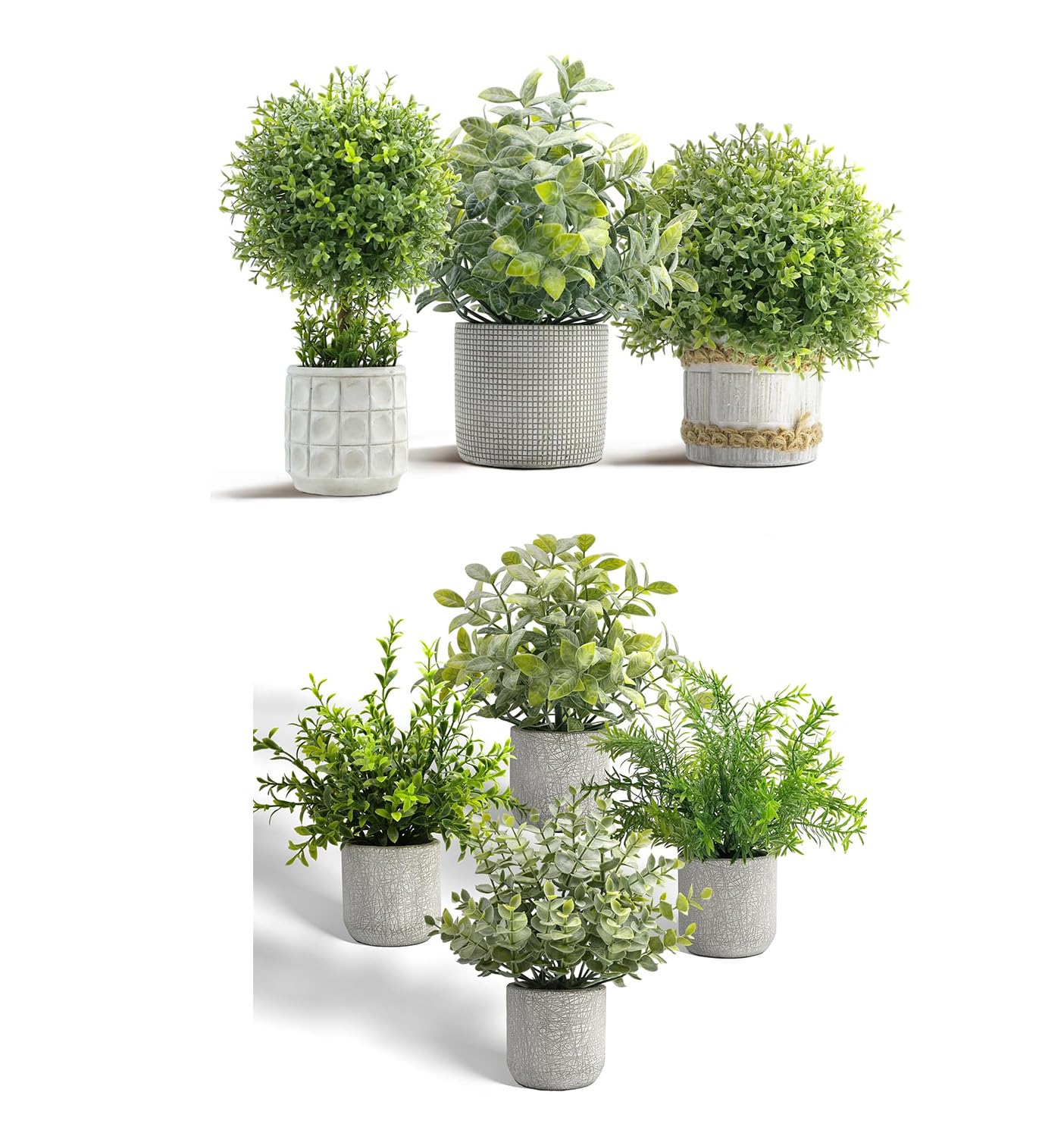 PENGYEE Fake Plants Indoor Set, 7Pcs Artificial Plants in Cement Planter for Home Decor