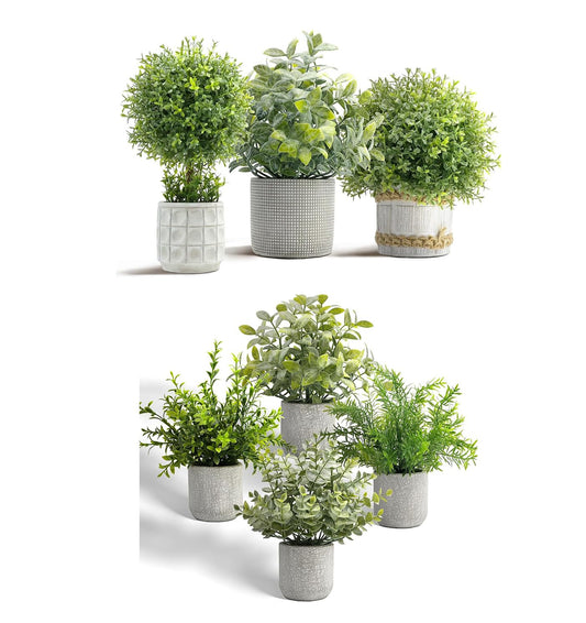 PENGYEE Fake Plants Indoor Set, 7Pcs Artificial Plants in Cement Planter for Home Decor