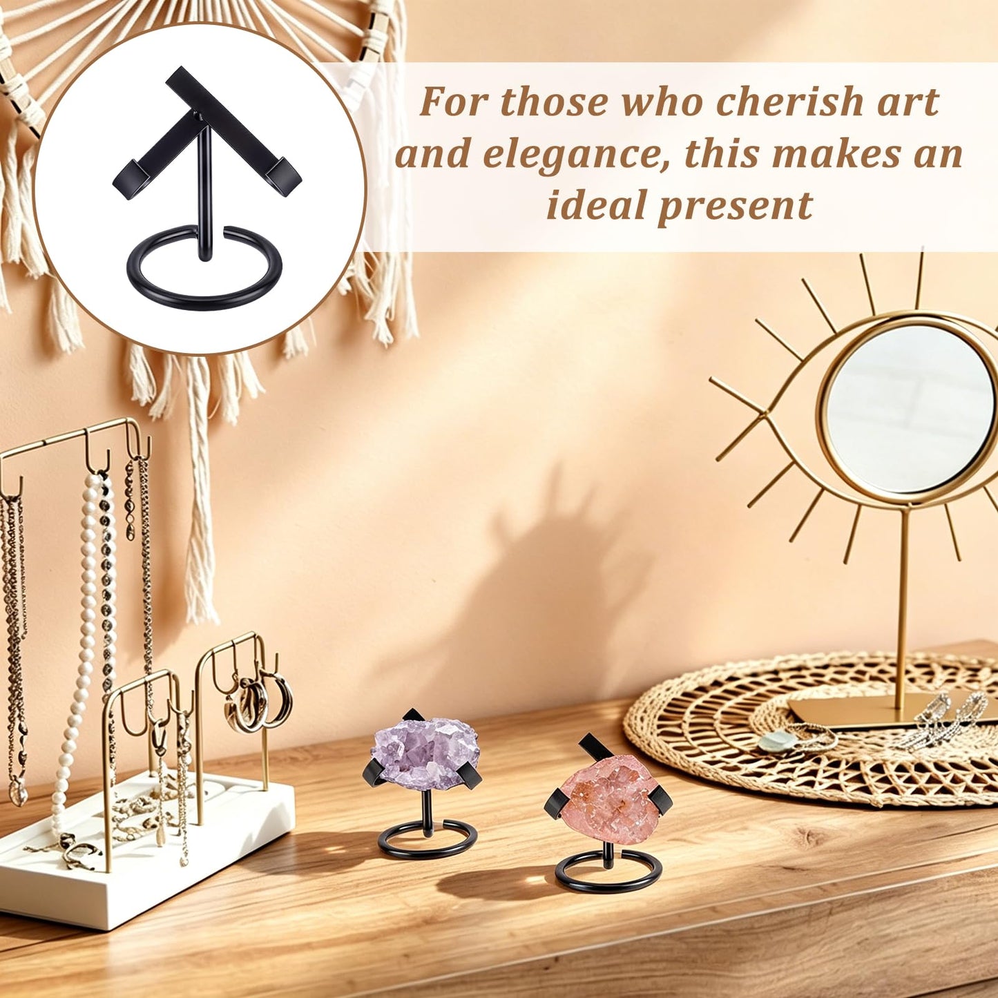 INTERWARM 15Pcs Metal Crystal Heart Stone Stand Holder, Display Easel Black Iron Display Holder for Crystals Stones Rocks Fossil Jewelry Ball Gemstone Collections Display, 1.97x2.36x2.60inch
