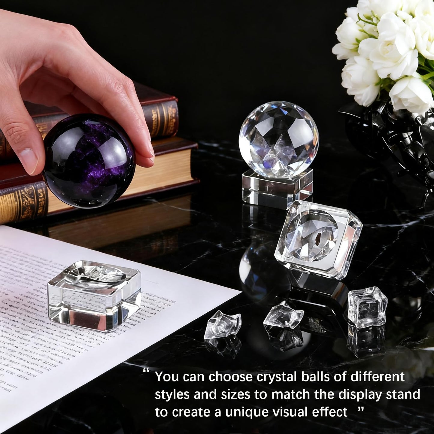 GeryVtee 10PCS Clear Crystal Ball Stand Square Crystal Display Bases Ball Stand for 30-90mm 3D Crystals Spheres Easter Egg Golf Ball Acrylic Home Decoration (5 Size)