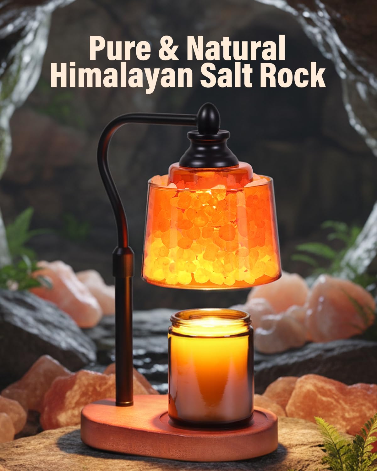 ZAXLZMHSD 3-in-1 Candle Warmer Lamp with Timer Dimmable, Himalayan Salt Lamp & Passive Diffuser, Gifts for Women, House Warming Gifts, Wax Melt Warmer for Jar Candles (Black)
