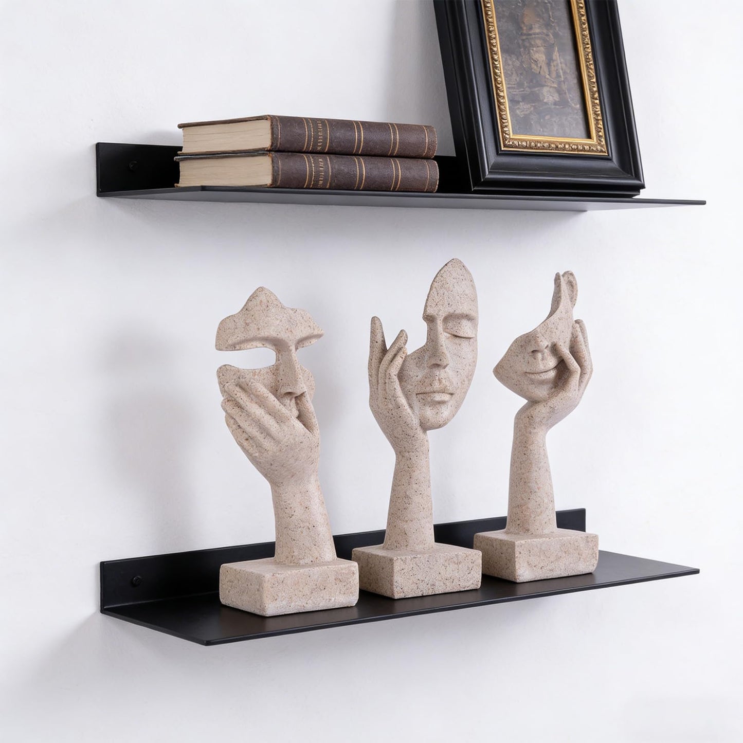 oliruim 3 Pcs Thinker Statue - Resin Art Abstract Home Accent Figurines for Decor Apartment Bookshelf Floating Shelf Living Room Coffee Table Office Desk Counter Decor (3 Pcs Sandstone, 6")