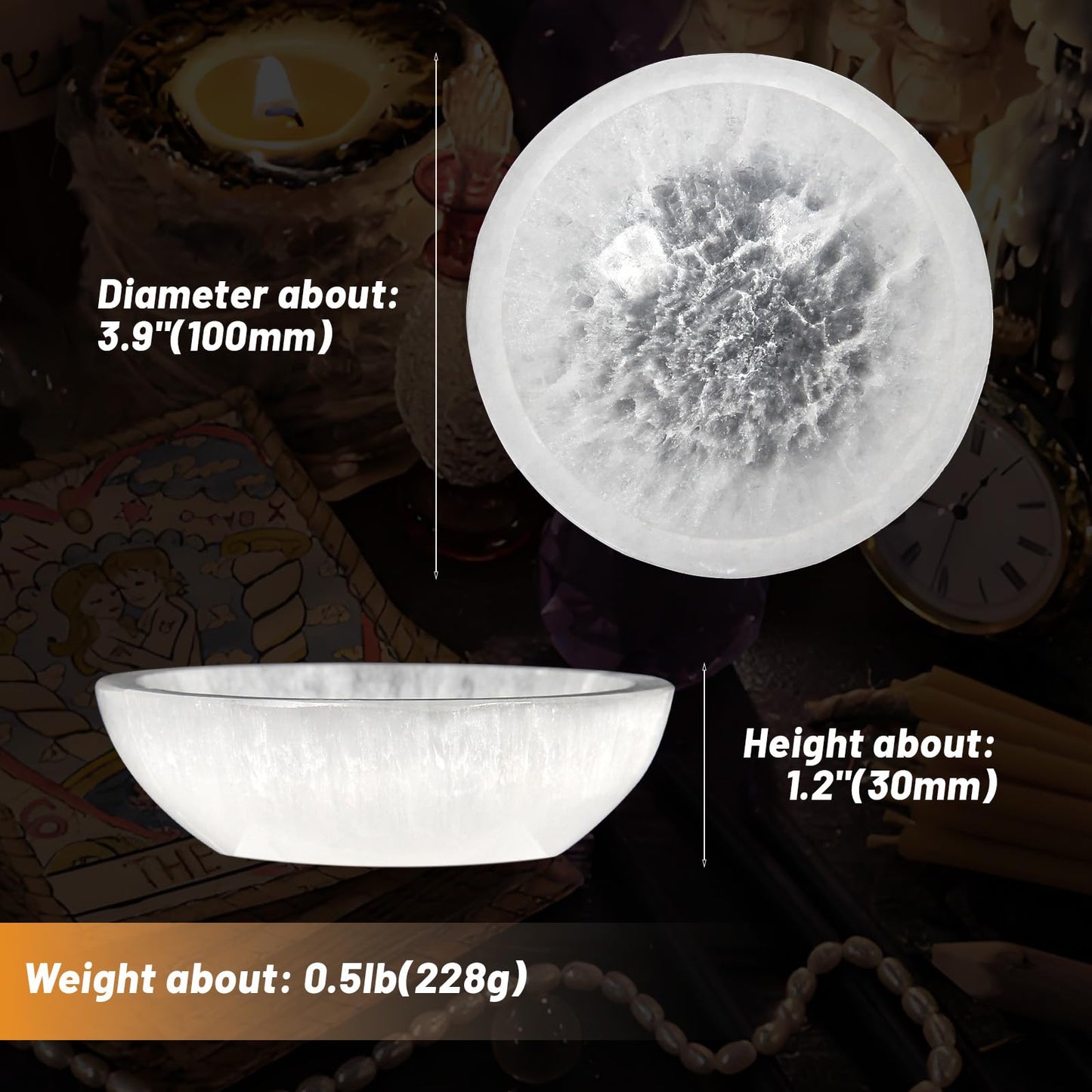 Orientrea 4" Selenite Crystal Bowl with 100g Clear Quartz Chips- Selenite Charging Bowl for Energy Cleansing, Charging, Meditation, Home Decor & Crystal Healing