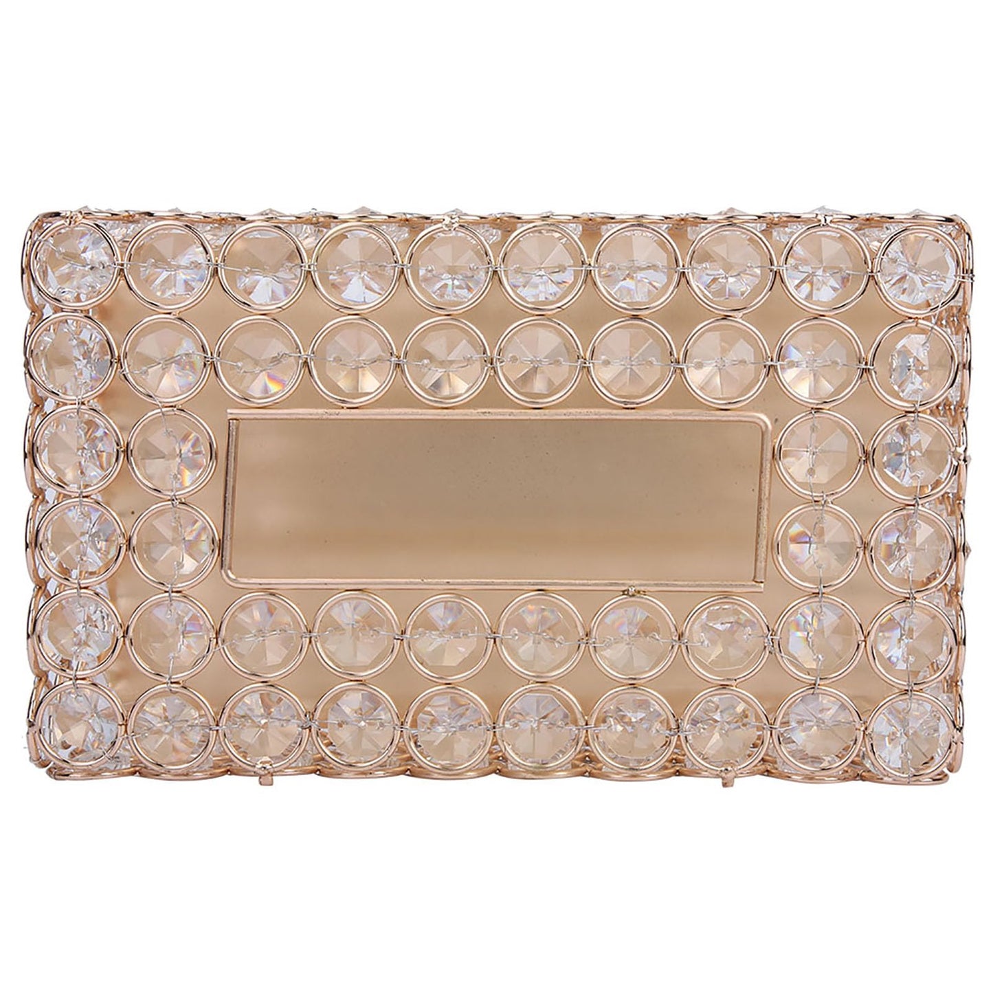 Rectangular Artificial Crystal Tissue Box Cover Stainless Steel Tissue Holder for Home and Car (Rose Gold)