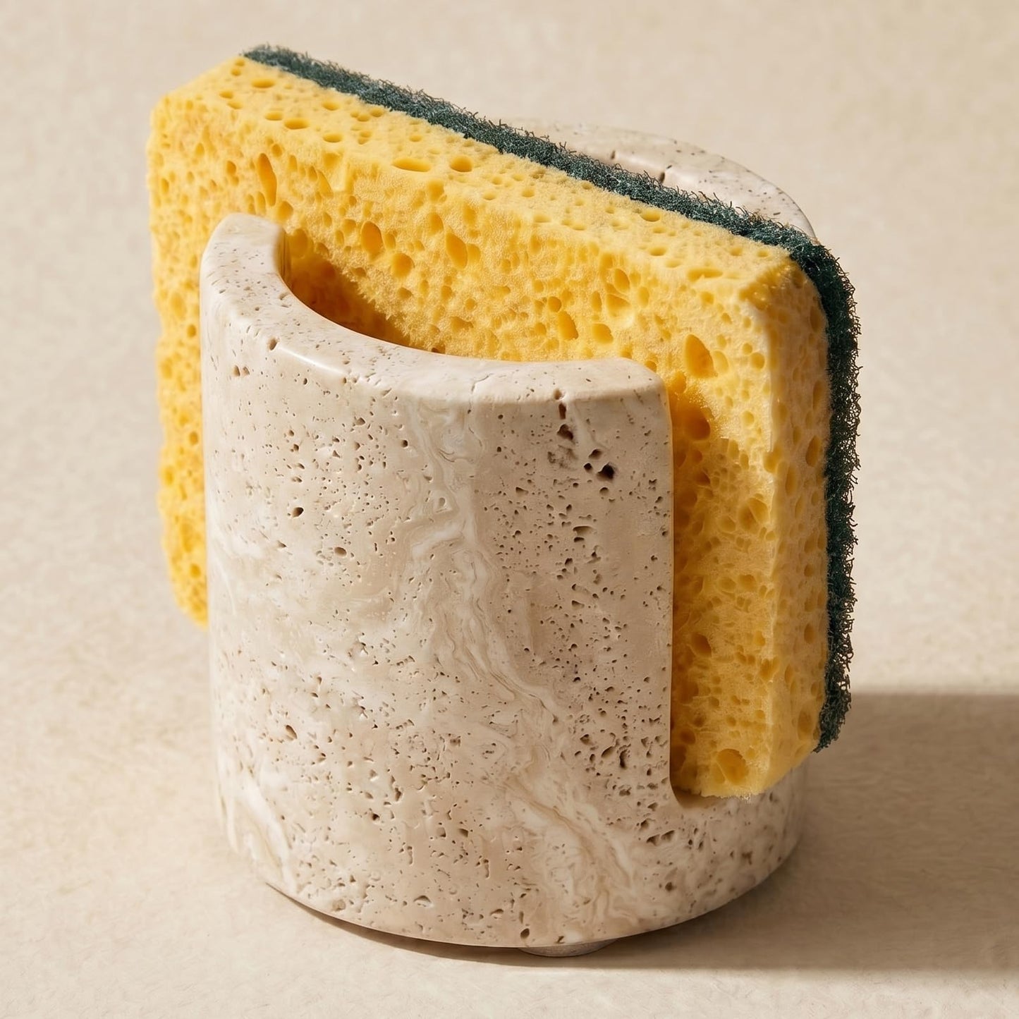 NADSENY Natural Travertine Sponge Holder - Wabi-Sabi Stone Drying Rack for Kitchen Sink & Bathroom, Decorative Candle Tray, Flowers Organizer & Toothbrush Holder - Housewarming Gift, Home Decor