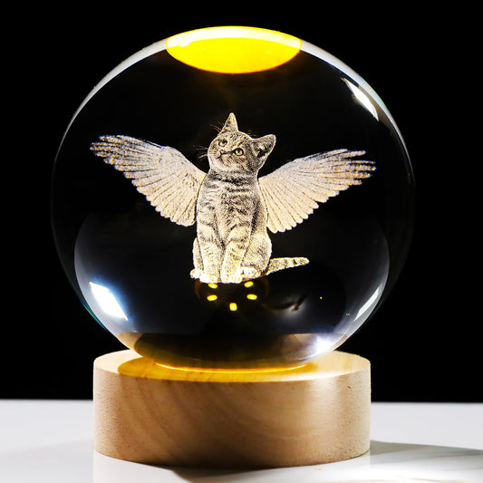 Arikyrist 3D Angel Cat Crystal Ball Figurines Gifts with LED Base for Women Her Mom on Birthday Cat Collectibles Home Decor Unique Lamp for Bedroom