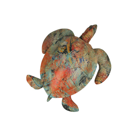 Things2Die4 Multicolor Abstract Finish Sea Turtle Decorative Statue – Resin Coastal Wildlife Figurine – 12 Inches Long, 10 Inches Wide – Unique Ocean-Inspired Home Decor, Coastal Accent
