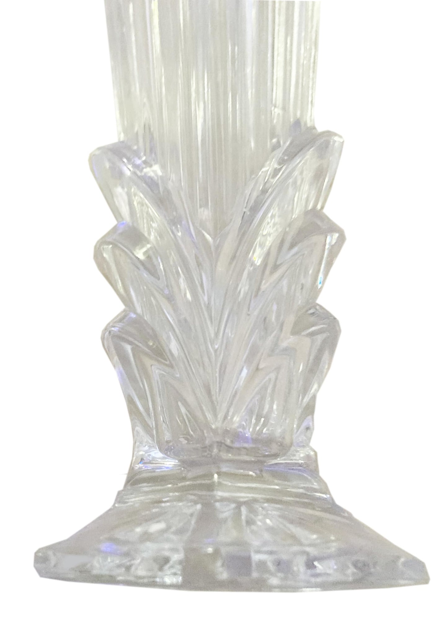 Crystal Deco Heart Flower Vase, Late 20th Century Style, 8 Inch Height, 7 Ounce Capacity, Clear Glass with Vertical Ridges