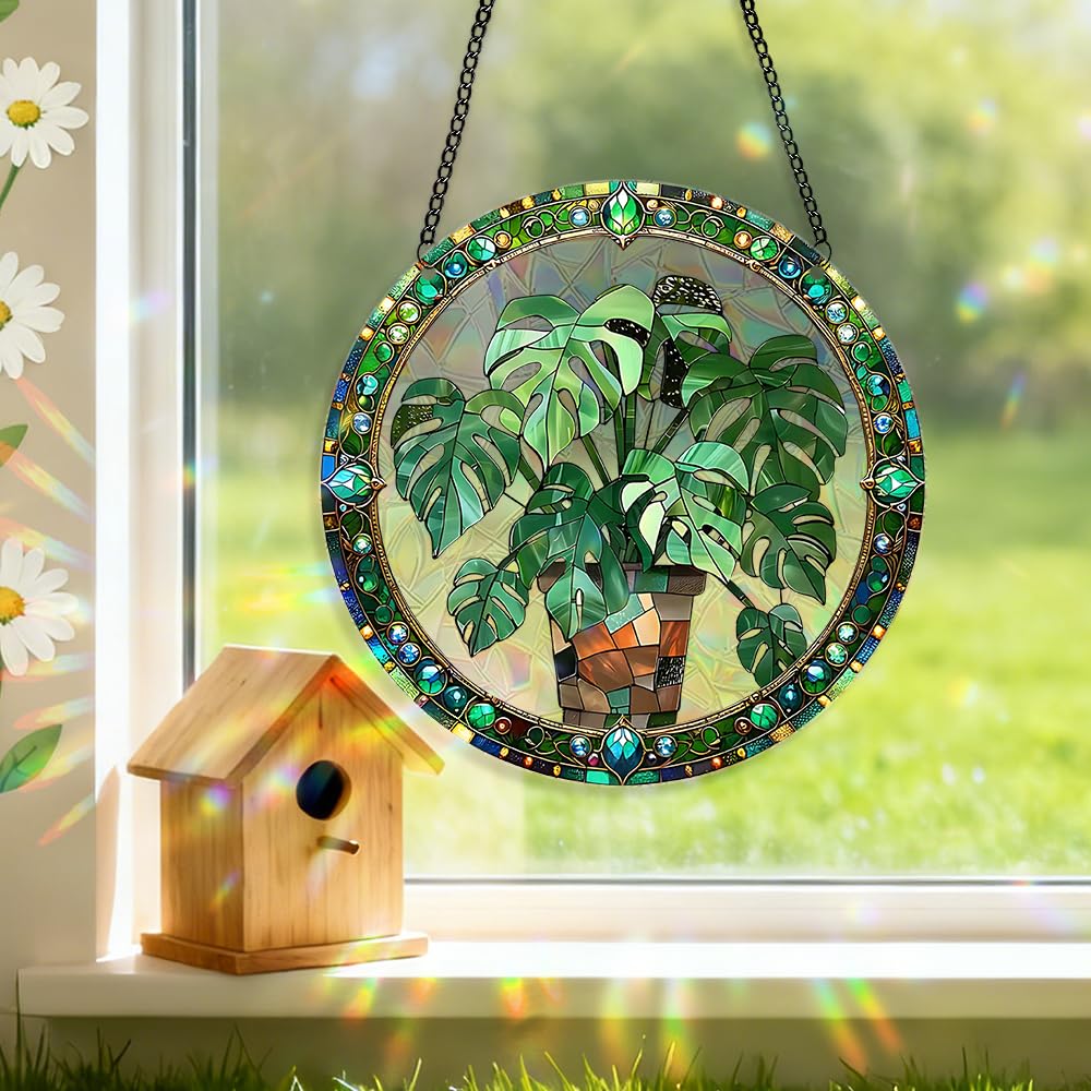 zhuoyaju Acrylic Suncatcher Window Hanging, Leaf Sun Catcher Rainbow Indoor Window Decoration for Living Room Bedroom, Summer Home Balcony Ornaments Deco, 7.87 x 7.87 inches (64 Leaf)