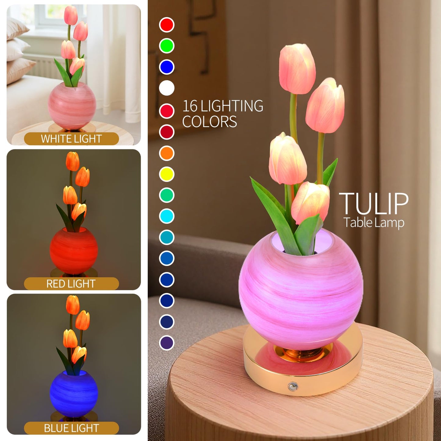 TXGZYBhg Tulip Flower Planet Lamp with Remote Control, Rechargeable Cordless Touch Dimming Artificial Flower Desk Lamp, LED Night Light Romantic Gifts for Girl Women Grandmother (Remote Control)