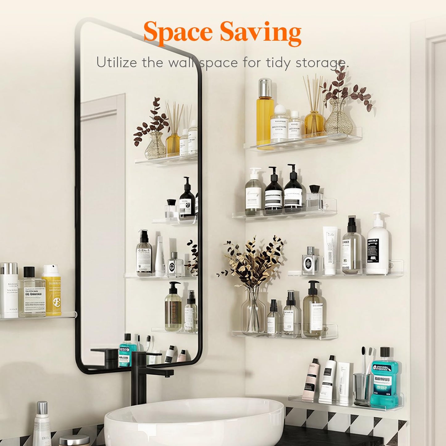 Lifewit Floating Shelves for Wall, Acrylic Display Shelf Wall Mounted for Figure, Car, Art, Book, 14" Perfume Organizer for Bathroom, Bedroom, Living Room, Nursery, Home Decor, Clear, 10 Pack