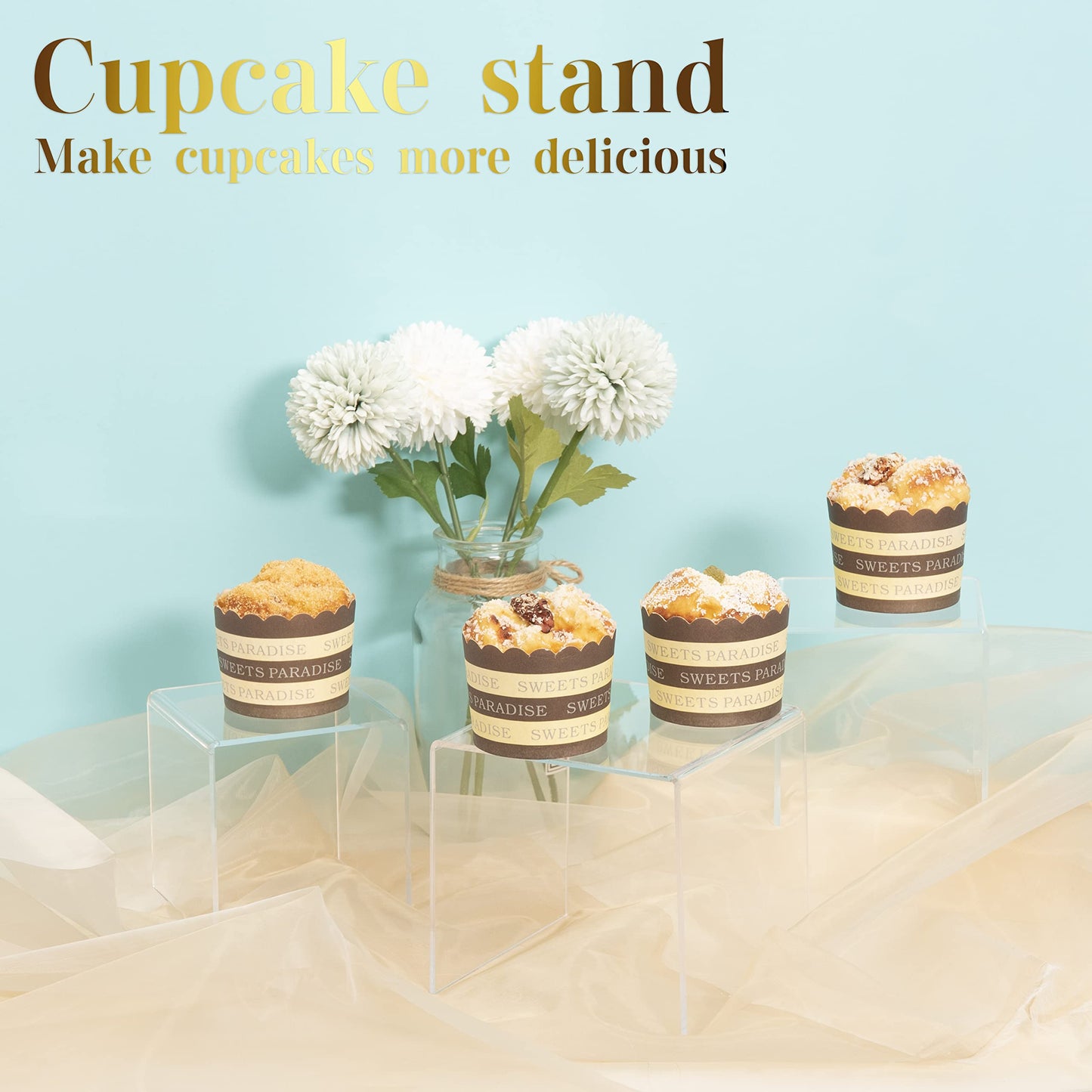 ihomecooker Acylic Riser Square Display Stand For Cupcakes, Arts and Crafts (Clear, 8P-4INCH)