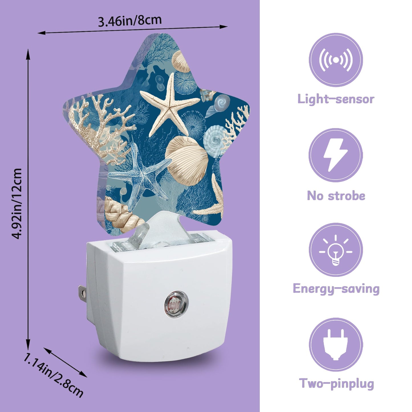 ICRICR Nightlight,Coral Starfish Decorative Night Lights Plug Into Wall,Seashells Night Light with Auto Sensor for Bedroom,Nursery,Hallway,Stairway,Gifts
