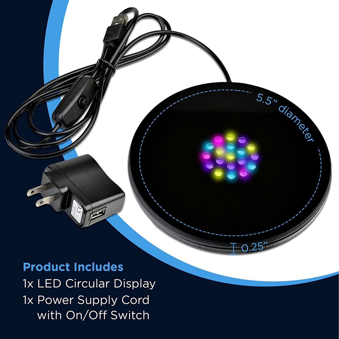 ASENTE 19 LED Color Changing Stand, Circular Illuminated Display Pedestal for 3D Crystal Glass Art, Light Base With AC/USB Plug, Lighted Acrylic Crystal Display Stand, Black