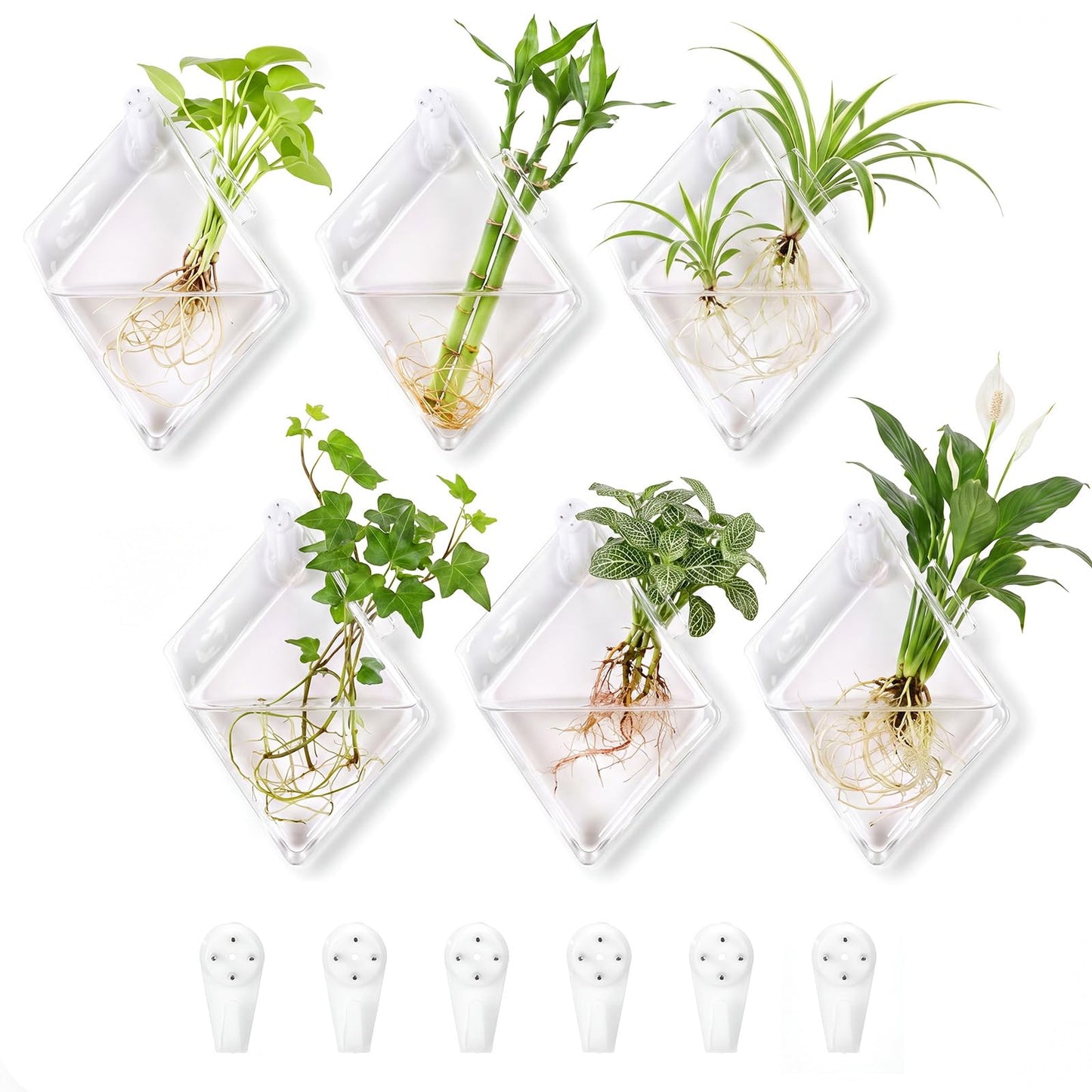 Romooa 6 Set Wall Hanging Glass Terrariums Planter Wall Propagation Planters Diamond Flower Vase for Indoor Hydroponics Plants, Bathroom, Home Office Living Room Decor(Plants Not Included)