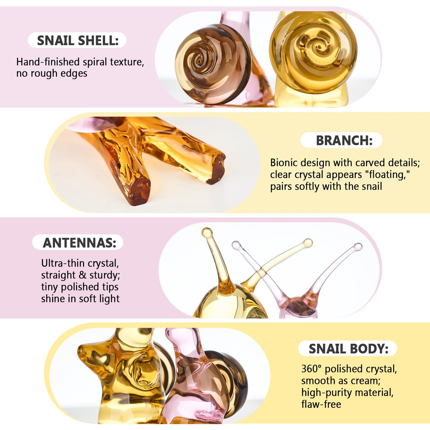 RONG KRISTO Crystal Cute Snail Figurine Collection Handmade Blown Glass Ornament Statue Animal Collectibles Desktop Animal Wallpaper