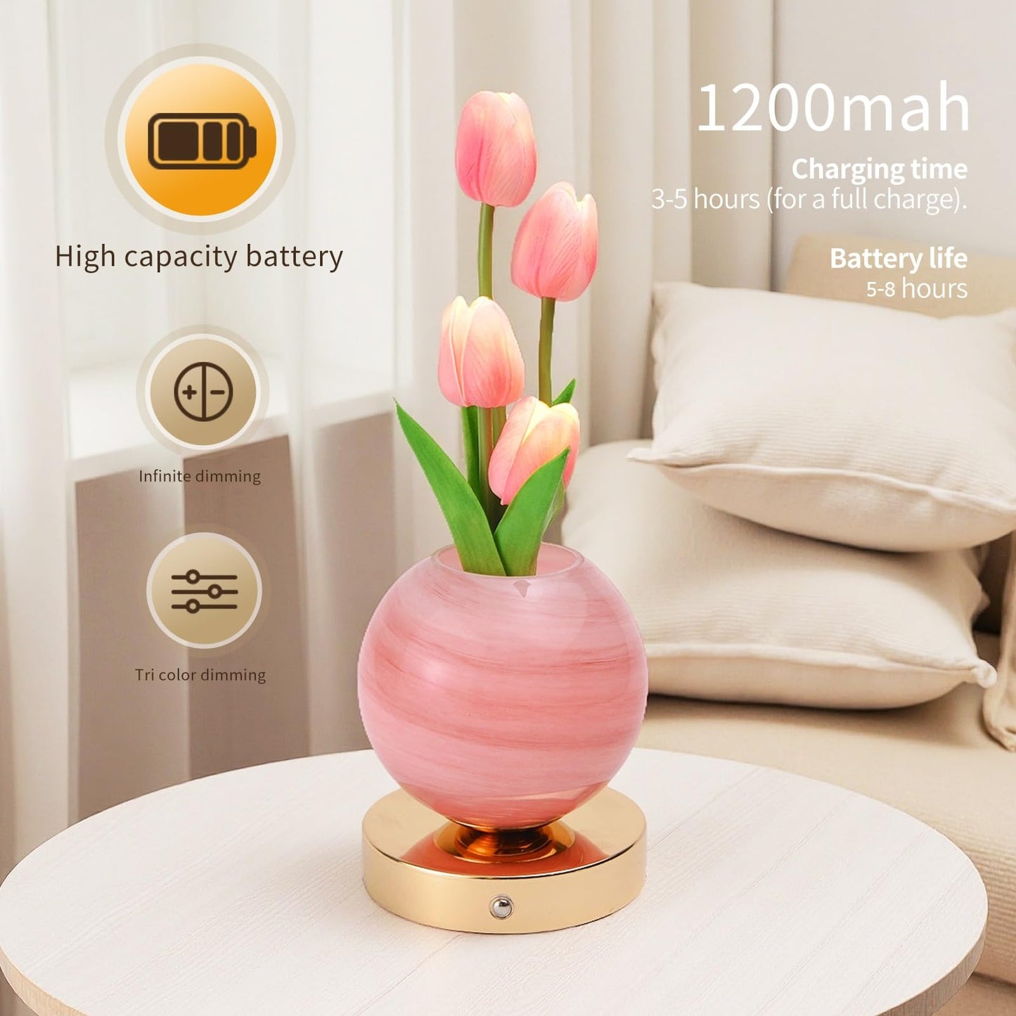 TXGZYBhg Tulip Flower Planet Lamp with Remote Control, Rechargeable Cordless Touch Dimming Artificial Flower Desk Lamp, LED Night Light Romantic Gifts for Girl Women Grandmother (Remote Control)