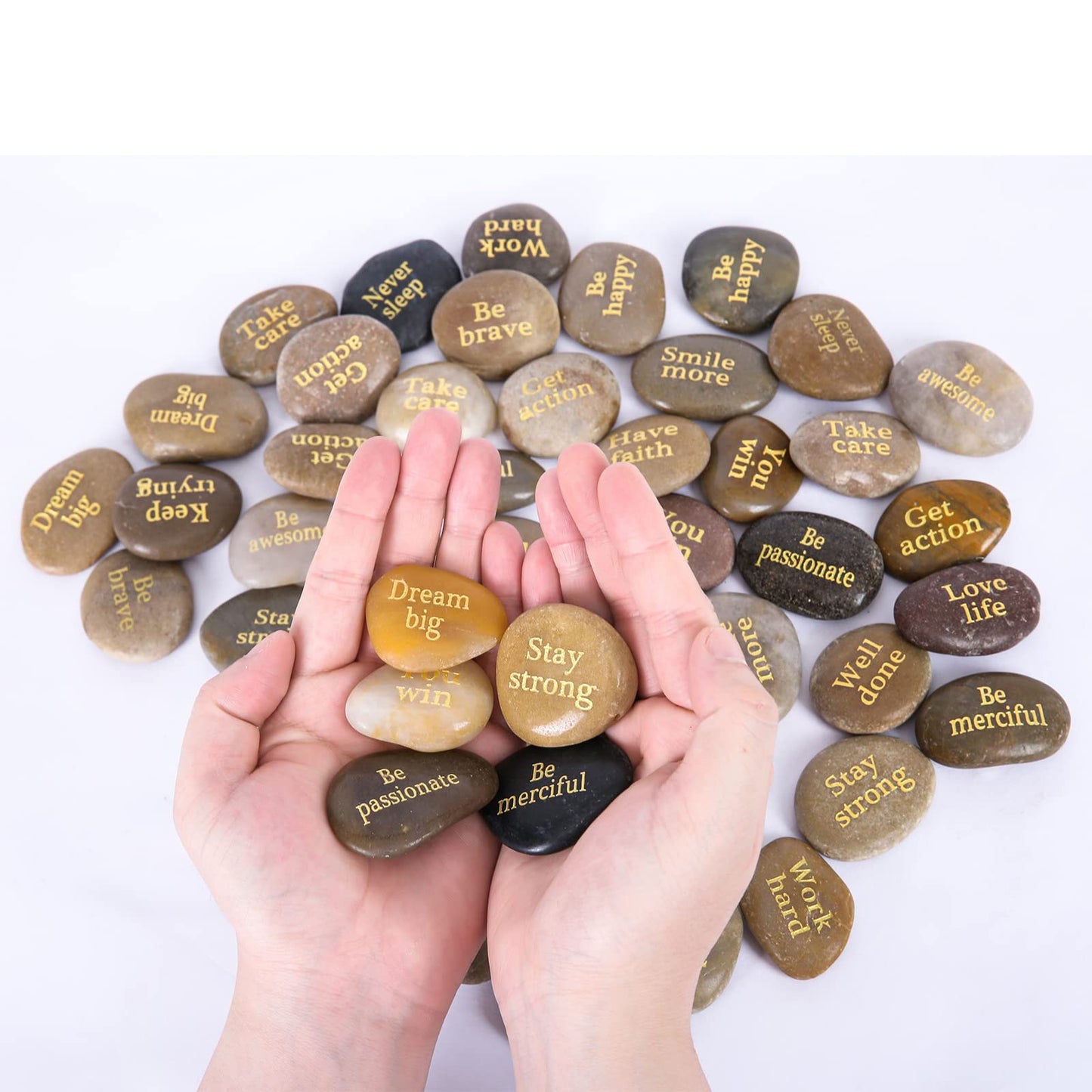Majorhouse 52pcs Engraved Inspirational Stones with Inspiring Prayer Words, Phrases,Encouragement Stones for Family and Friends.