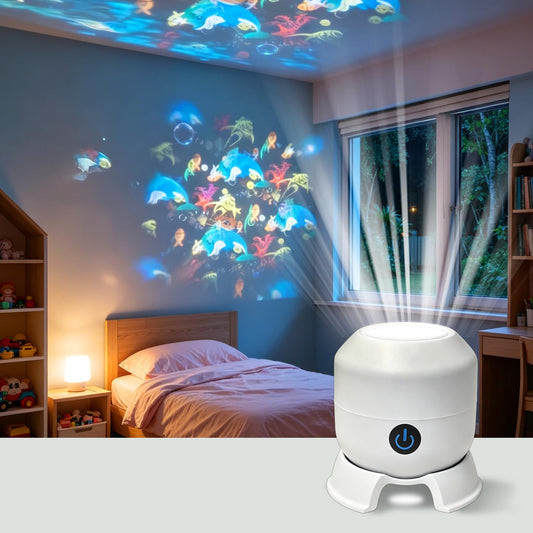 Abnaok Dynamic Rotating LED Projector Light, Projector Lamp for Kids, Ocean World Projection Lamp, Adjustable Brightness, 360° Rotating Unique Base Design, for Meditation, Bedroom, Home Theater