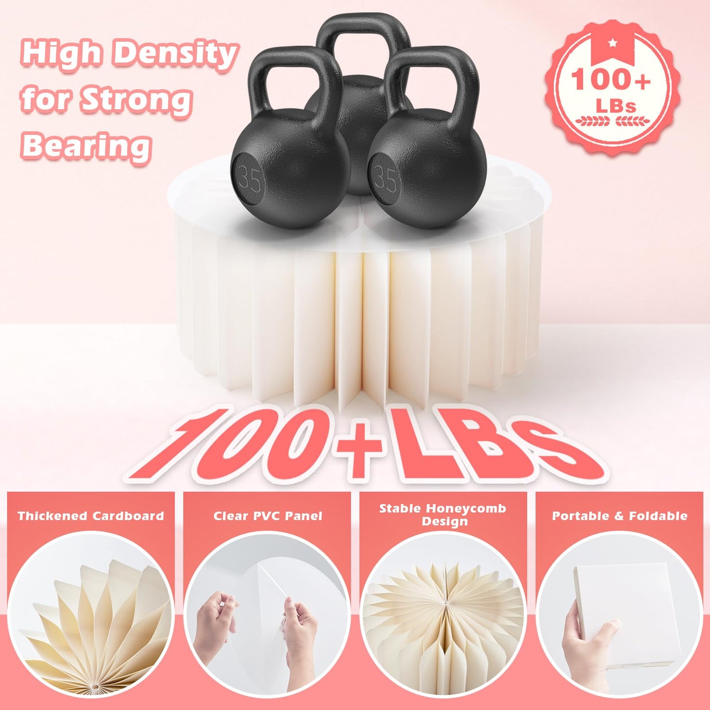 AHUAWA 4Pcs Buffet Risers, Foldable Food Risers for Buffet Table, 12" Reusable Cardboard Display Risers Cylinder Stands with Acrylic Plates for Party, Wedding, Catering & Birthday Decor
