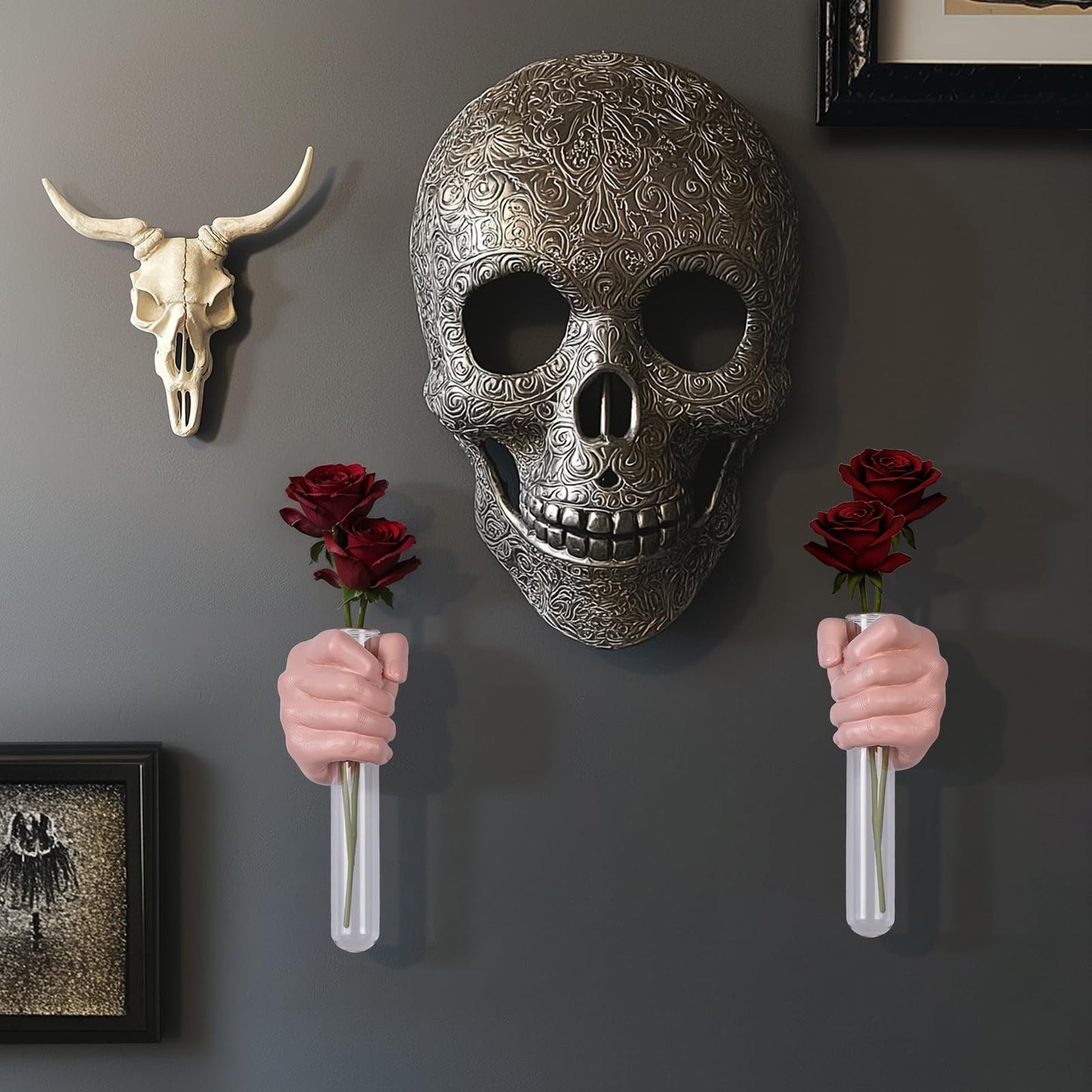 2 Pieces Wall Sculptures, Hands Vase Home Decor, Wall Mount Art Sculpture, Unique Wall Art Statue, Funky Flower Vase Decorations, Modern Eclectic Hanging Decor,Hands Statue (Pink(L+R))