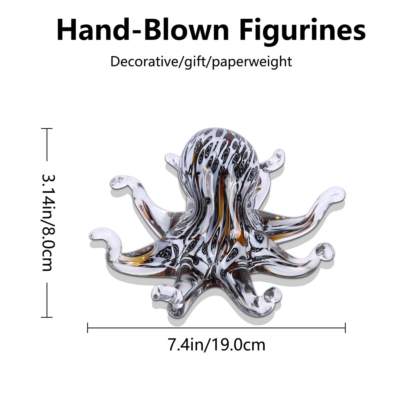 LCCCK Glass Octopus Statue Home Decor, Hand Blown Glass Decor Ocean Figurines Octopus Sculpture, Murano Art Office Desk Paperweights Fish Tank Aquarium Sea Animals Christmas Birthday Gift (Black)
