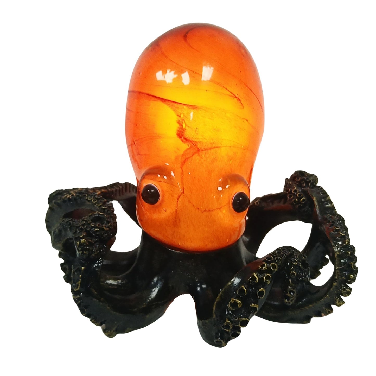 Aotmkj Octopus Lamp, Unique Bronze Resin Suction Cup Texture Tentacles Amber Glass Body Nautical Decor Art Lamp Coastal Accent Decor Night Light