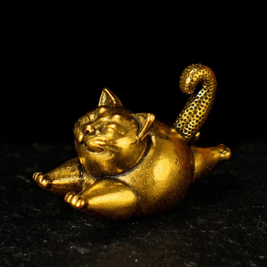 100% Solid Brass Naughty Cat Figurine - Vintage Retro Collectible Desk Decor, Handcrafted Cat Sculpture for Home & Office, Unique Gift for Cat Lovers, Birthday, Christmas