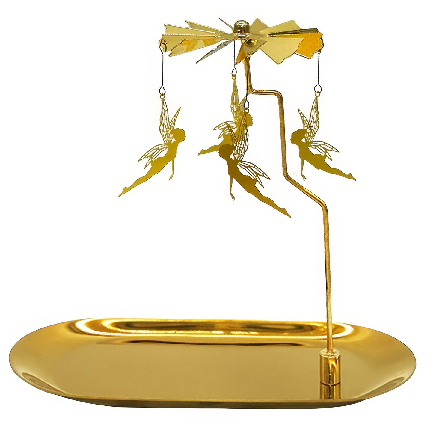 Gold Rotating Candle Holder, Spinning Fairy Carousel for Tealights, Decorative Centerpiece with Jewelry Tray (Fairy)