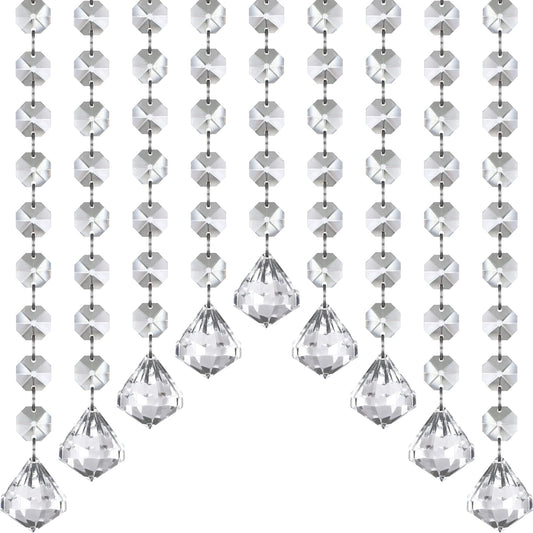 Jishi 33ft Crystal Garland Strands, Hanging Crystal Beads Strings Decorations for Centerpiece Doorway Clear Acrylic Diamond Chandelier Prisms, Gem Bead Chain Garland Curtain, Christmas Tree Ornaments