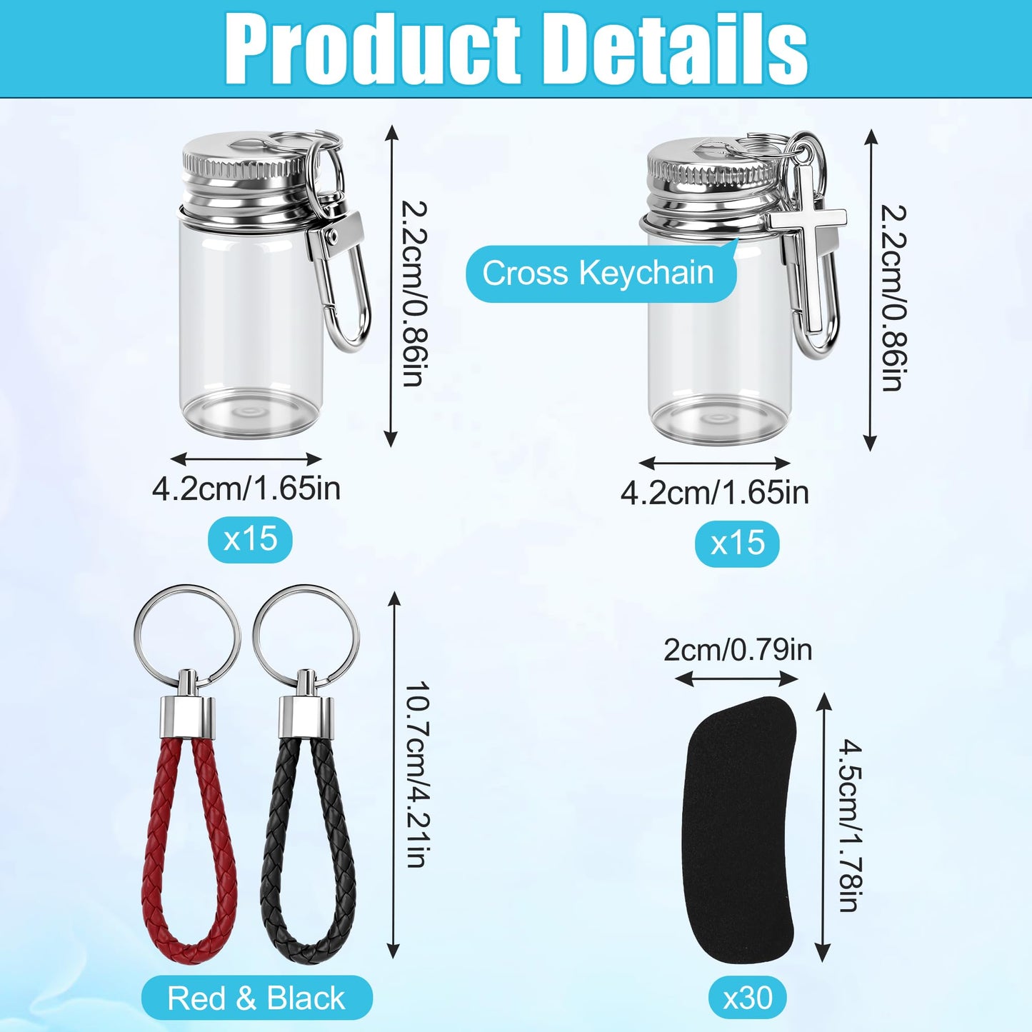 35 Pcs 7ml Small Glass Bottle Keychain Bulk with Leather Keyring Black Sticker, Mini Seasoning Bottles Metal Lid Tiny Glass Message Potion Bottles for DIY Wish Jars, Home & Travel Gifts