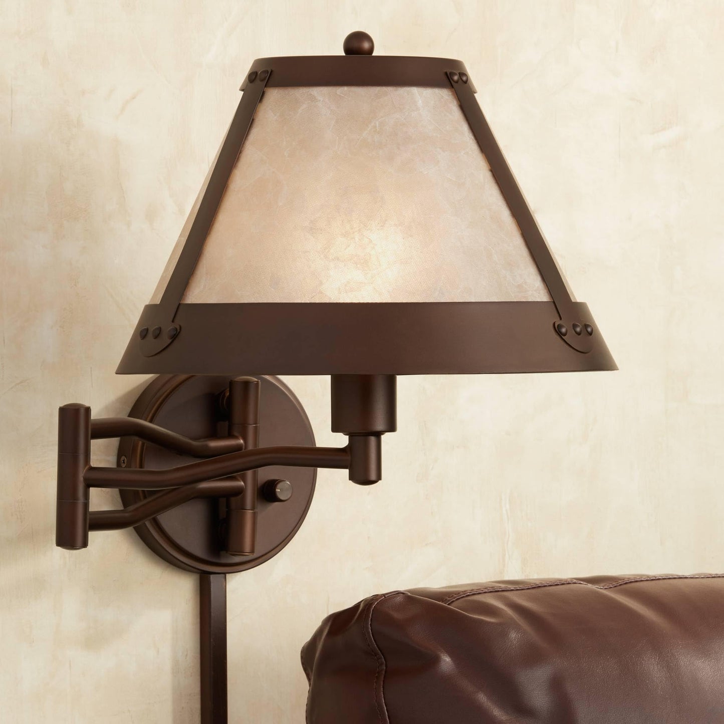 Franklin Iron Works Samuel Mica Shade Plug-in Swing Arm Wall Lamp with Cord Cover Set of 2